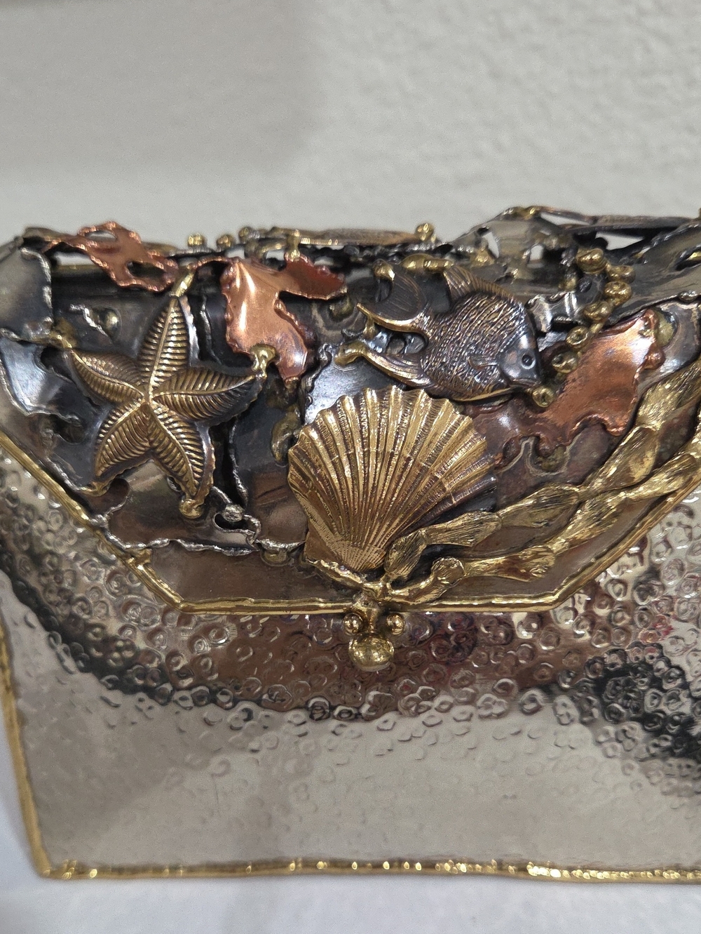 Lunacy Vintage 80s Metallic Gold Seaside Embellished Evening Clutch